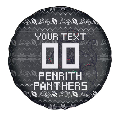 Personalized Penrith Panthers Christmas Spare Tire Cover Australian Rugby Fans - Pixelated Ugly Xmas Pattern Mascot Santa