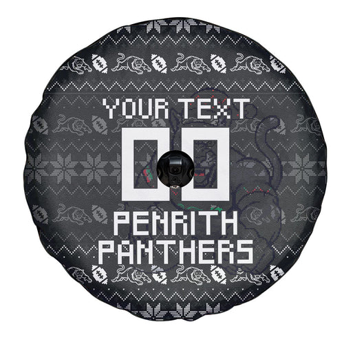 Personalized Penrith Panthers Christmas Spare Tire Cover Australian Rugby Fans - Pixelated Ugly Xmas Pattern Mascot Santa