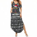 Personalized Penrith Panthers Christmas Summer Maxi Dress Australian Rugby Fans - Pixelated Ugly Xmas Pattern Mascot Santa