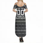 Personalized Penrith Panthers Christmas Summer Maxi Dress Australian Rugby Fans - Pixelated Ugly Xmas Pattern Mascot Santa