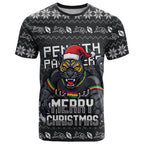 Personalized Penrith Panthers Christmas T Shirt Australian Rugby Fans - Pixelated Ugly Xmas Pattern Mascot Santa