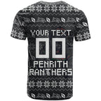 Personalized Penrith Panthers Christmas T Shirt Australian Rugby Fans - Pixelated Ugly Xmas Pattern Mascot Santa