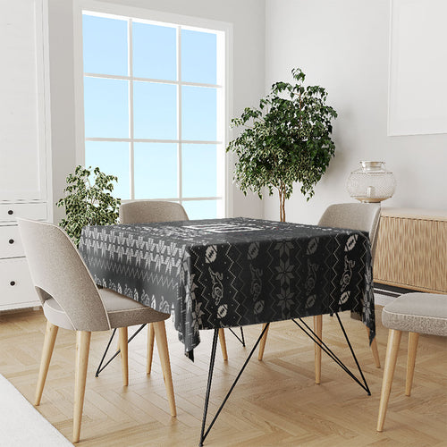 Personalized Penrith Panthers Christmas Tablecloth Australian Rugby Fans - Pixelated Ugly Xmas Pattern Mascot Santa