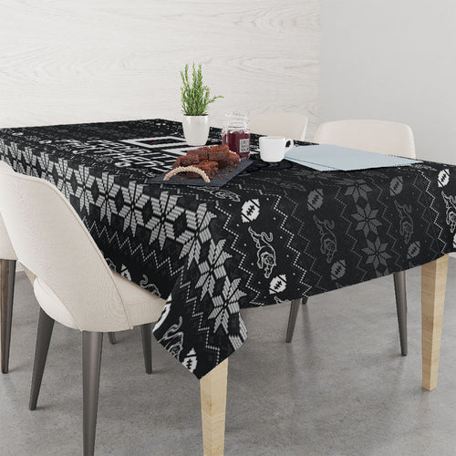 Personalized Penrith Panthers Christmas Tablecloth Australian Rugby Fans - Pixelated Ugly Xmas Pattern Mascot Santa