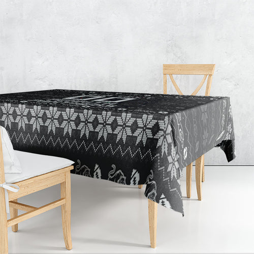 Personalized Penrith Panthers Christmas Tablecloth Australian Rugby Fans - Pixelated Ugly Xmas Pattern Mascot Santa