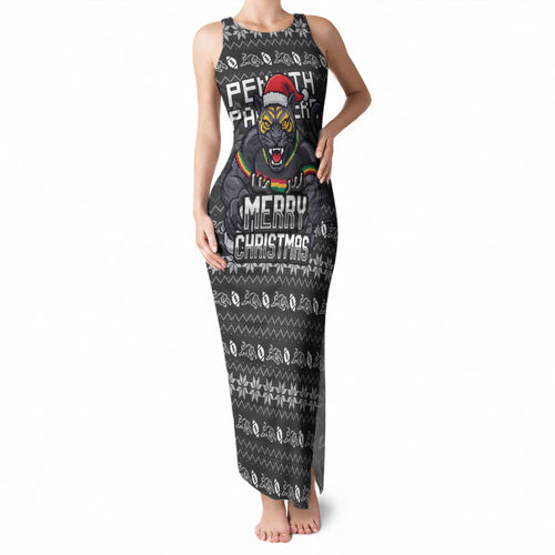 Personalized Penrith Panthers Christmas Tank Maxi Dress Australian Rugby Fans - Pixelated Ugly Xmas Pattern Mascot Santa