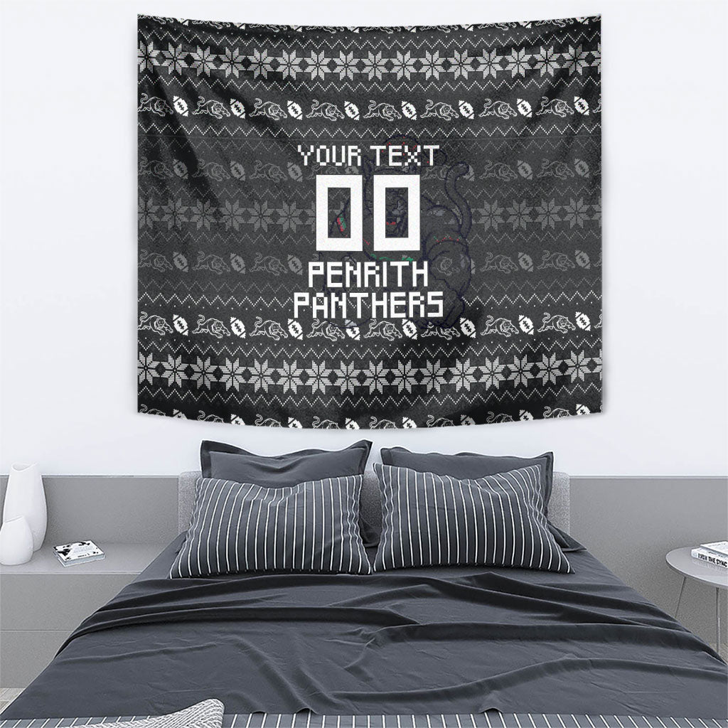 Personalized Penrith Panthers Christmas Tapestry Australian Rugby Fans - Pixelated Ugly Xmas Pattern Mascot Santa
