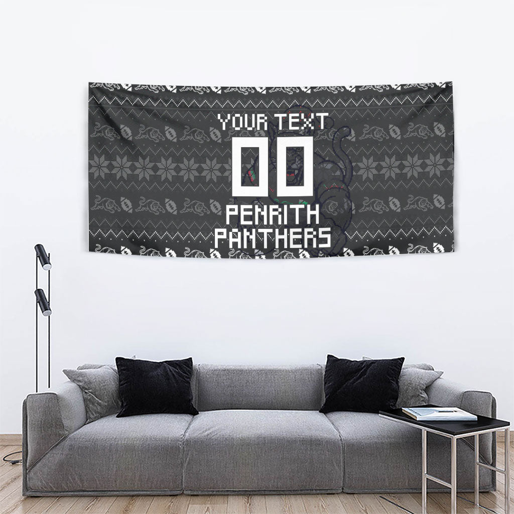 Personalized Penrith Panthers Christmas Tapestry Australian Rugby Fans - Pixelated Ugly Xmas Pattern Mascot Santa
