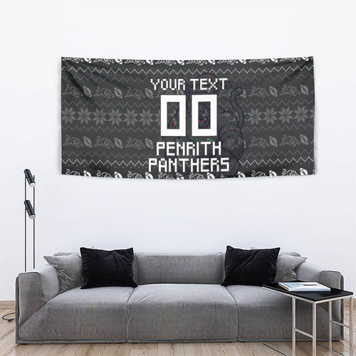 Personalized Penrith Panthers Christmas Tapestry Australian Rugby Fans - Pixelated Ugly Xmas Pattern Mascot Santa