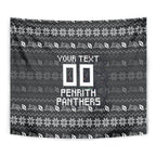 Personalized Penrith Panthers Christmas Tapestry Australian Rugby Fans - Pixelated Ugly Xmas Pattern Mascot Santa
