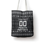 Personalized Penrith Panthers Christmas Tote Bag Australian Rugby Fans - Pixelated Ugly Xmas Pattern Mascot Santa