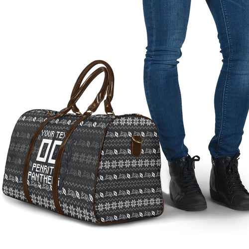 Personalized Penrith Panthers Christmas Travel Bag Australian Rugby Fans - Pixelated Ugly Xmas Pattern Mascot Santa