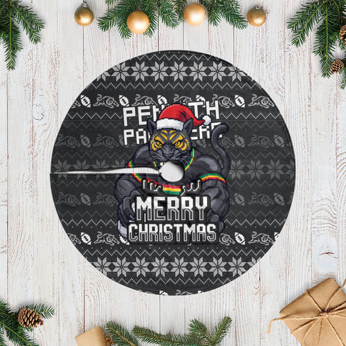 Penrith Panthers Christmas Tree Skirt Australian Rugby Fans - Pixelated Ugly Xmas Pattern Mascot Santa