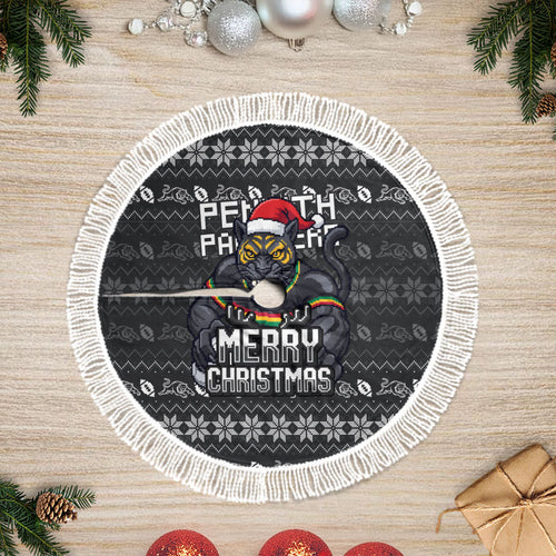 Penrith Panthers Christmas Tree Skirt Australian Rugby Fans - Pixelated Ugly Xmas Pattern Mascot Santa
