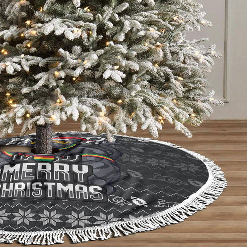 Penrith Panthers Christmas Tree Skirt Australian Rugby Fans - Pixelated Ugly Xmas Pattern Mascot Santa