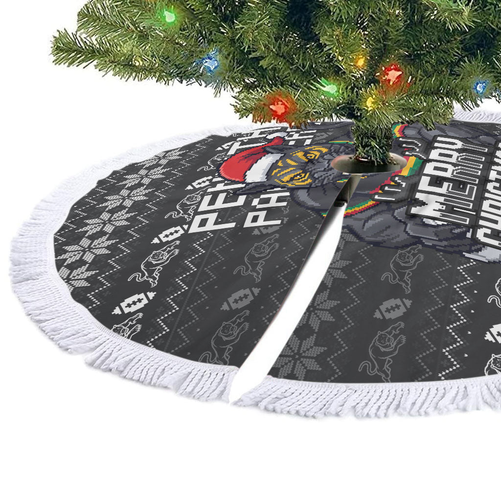 Penrith Panthers Christmas Tree Skirt Australian Rugby Fans - Pixelated Ugly Xmas Pattern Mascot Santa