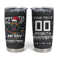 Personalized Penrith Panthers Christmas Tumbler Cup Australian Rugby Fans - Pixelated Ugly Xmas Pattern Mascot Santa
