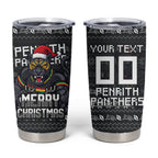 Personalized Penrith Panthers Christmas Tumbler Cup Australian Rugby Fans - Pixelated Ugly Xmas Pattern Mascot Santa