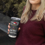 Personalized Penrith Panthers Christmas Tumbler Cup Australian Rugby Fans - Pixelated Ugly Xmas Pattern Mascot Santa