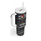 Personalized Penrith Panthers Christmas Tumbler With Handle Australian Rugby Fans - Pixelated Ugly Xmas Pattern Mascot Santa