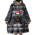 Personalized Penrith Panthers Christmas Wearable Blanket Hoodie Australian Rugby Fans - Pixelated Ugly Xmas Pattern Mascot Santa