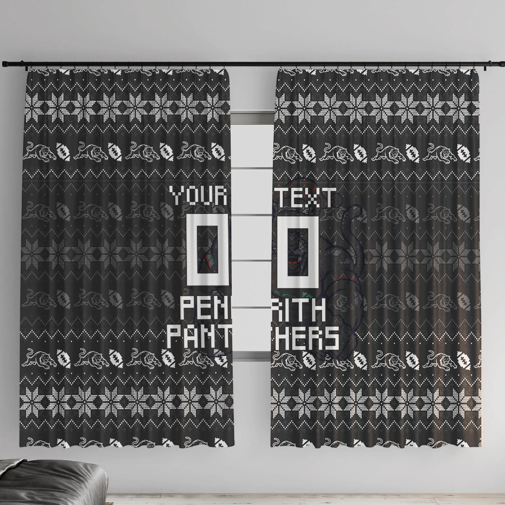 Personalized Penrith Panthers Christmas Window Curtain Australian Rugby Fans - Pixelated Ugly Xmas Pattern Mascot Santa