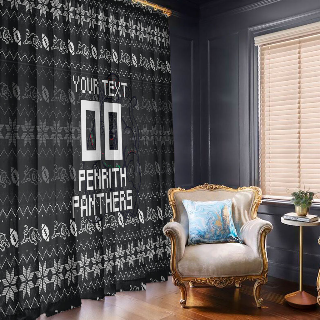 Personalized Penrith Panthers Christmas Window Curtain Australian Rugby Fans - Pixelated Ugly Xmas Pattern Mascot Santa