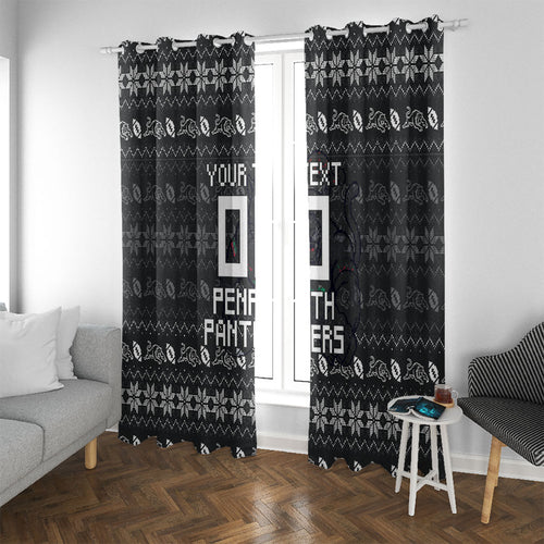 Personalized Penrith Panthers Christmas Window Curtain Australian Rugby Fans - Pixelated Ugly Xmas Pattern Mascot Santa
