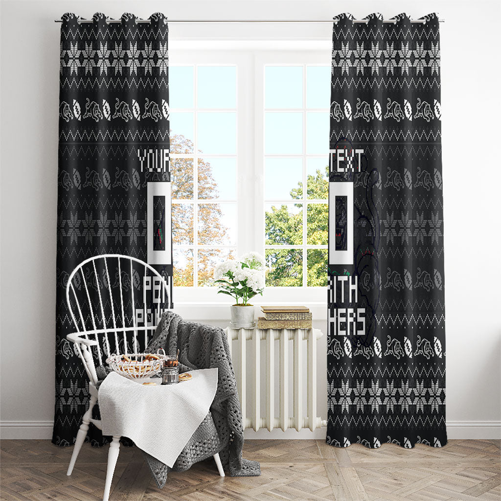 Personalized Penrith Panthers Christmas Window Curtain Australian Rugby Fans - Pixelated Ugly Xmas Pattern Mascot Santa
