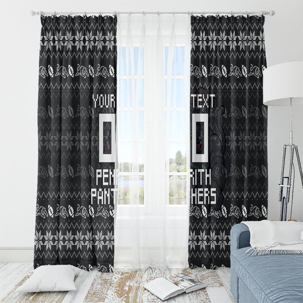 Personalized Penrith Panthers Christmas Window Curtain Australian Rugby Fans - Pixelated Ugly Xmas Pattern Mascot Santa