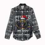 Personalized Penrith Panthers Christmas Women Casual Shirt Australian Rugby Fans - Pixelated Ugly Xmas Pattern Mascot Santa