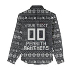 Personalized Penrith Panthers Christmas Women Casual Shirt Australian Rugby Fans - Pixelated Ugly Xmas Pattern Mascot Santa