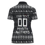 Personalized Penrith Panthers Christmas Women Polo Shirt Australian Rugby Fans - Pixelated Ugly Xmas Pattern Mascot Santa