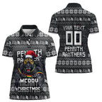 Personalized Penrith Panthers Christmas Women Polo Shirt Australian Rugby Fans - Pixelated Ugly Xmas Pattern Mascot Santa