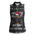 Personalized Penrith Panthers Christmas Women Sleeveless Polo Shirt Australian Rugby Fans - Pixelated Ugly Xmas Pattern Mascot Santa