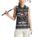 Personalized Penrith Panthers Christmas Women Sleeveless Polo Shirt Australian Rugby Fans - Pixelated Ugly Xmas Pattern Mascot Santa