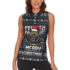 Personalized Penrith Panthers Christmas Women Sleeveless Polo Shirt Australian Rugby Fans - Pixelated Ugly Xmas Pattern Mascot Santa