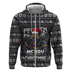 Personalized Penrith Panthers Christmas Zip Hoodie Australian Rugby Fans - Pixelated Ugly Xmas Pattern Mascot Santa