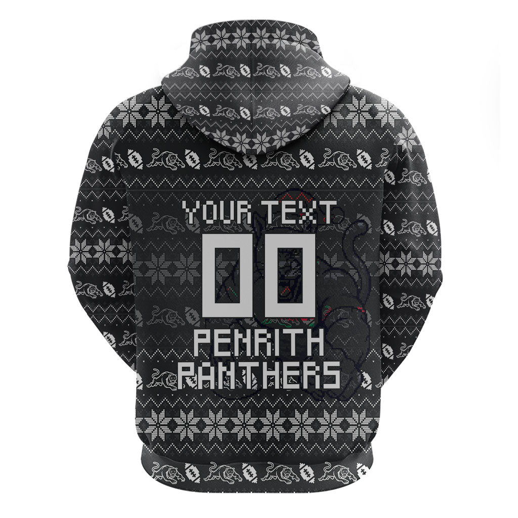 Personalized Penrith Panthers Christmas Zip Hoodie Australian Rugby Fans - Pixelated Ugly Xmas Pattern Mascot Santa