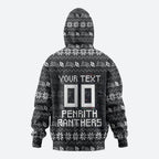 Personalized Penrith Panthers Christmas Zip Hoodie Australian Rugby Fans - Pixelated Ugly Xmas Pattern Mascot Santa