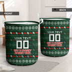 Personalized South Sydney Rabbitohs Christmas Laundry Basket Australian Rugby Fans - Pixelated Ugly Xmas Pattern Mascot Santa