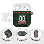 Personalized South Sydney Rabbitohs Christmas AirPods Case Australian Rugby Fans - Pixelated Ugly Xmas Pattern Mascot Santa