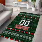 Personalized South Sydney Rabbitohs Christmas Area Rug Australian Rugby Fans - Pixelated Ugly Xmas Pattern Mascot Santa