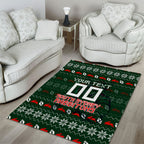 Personalized South Sydney Rabbitohs Christmas Area Rug Australian Rugby Fans - Pixelated Ugly Xmas Pattern Mascot Santa