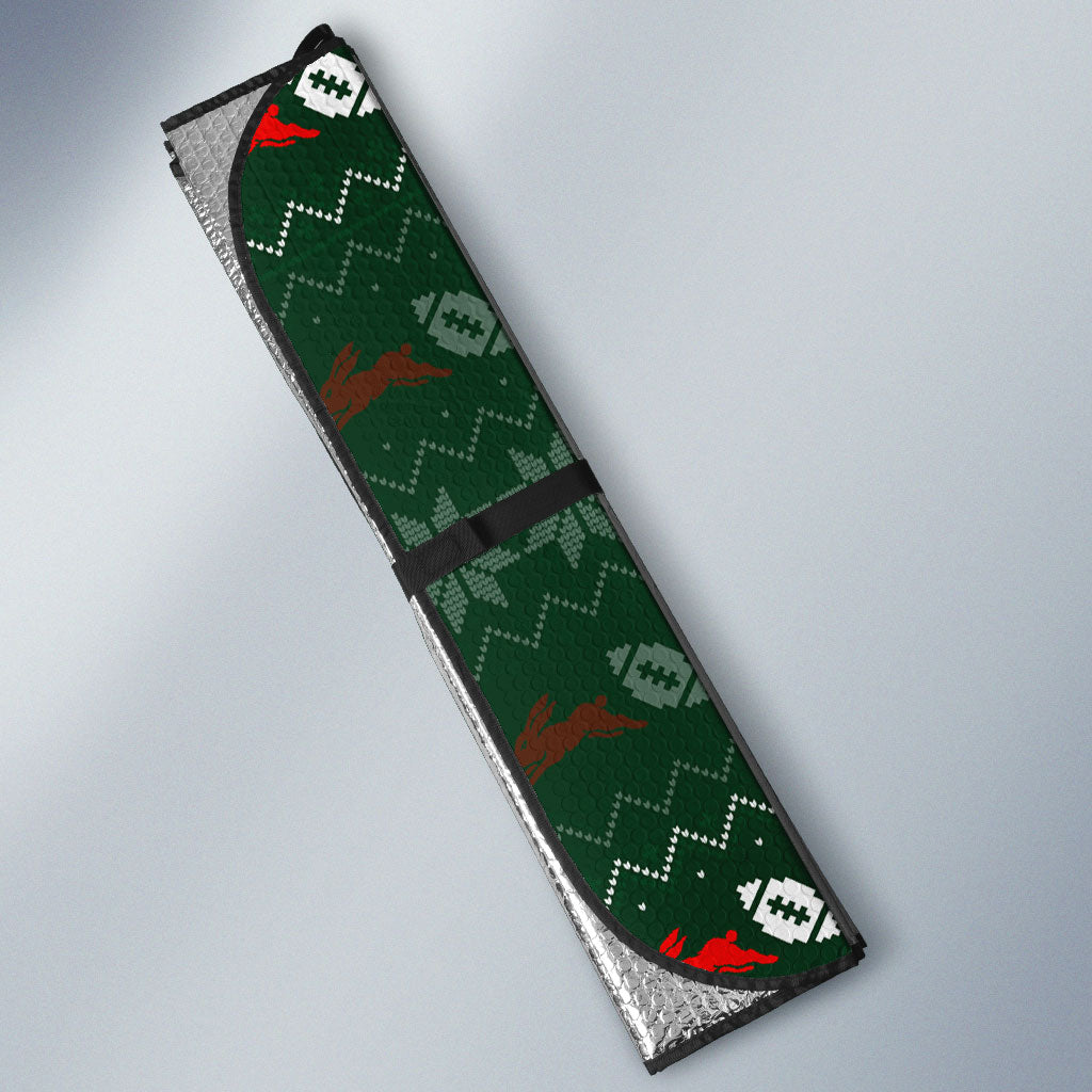 Personalized South Sydney Rabbitohs Christmas Auto Sun Shade Australian Rugby Fans - Pixelated Ugly Xmas Pattern Mascot Santa