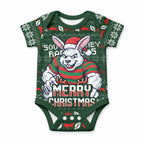 Personalized South Sydney Rabbitohs Christmas Baby Onesie Australian Rugby Fans - Pixelated Ugly Xmas Pattern Mascot Santa