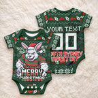 Personalized South Sydney Rabbitohs Christmas Baby Onesie Australian Rugby Fans - Pixelated Ugly Xmas Pattern Mascot Santa