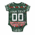 Personalized South Sydney Rabbitohs Christmas Baby Onesie Australian Rugby Fans - Pixelated Ugly Xmas Pattern Mascot Santa