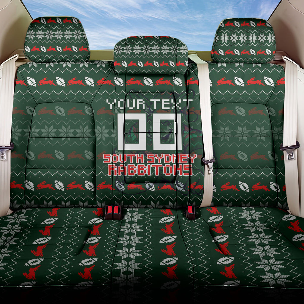Personalized South Sydney Rabbitohs Christmas Back Car Seat Cover Australian Rugby Fans - Pixelated Ugly Xmas Pattern Mascot Santa