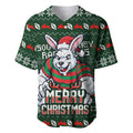 Personalized South Sydney Rabbitohs Christmas Baseball Jersey Australian Rugby Fans - Pixelated Ugly Xmas Pattern Mascot Santa